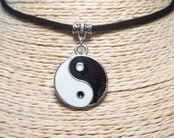 Yin Yang Necklace  Enamel Necklace  Yin Yang Pendant  Cord Choker  Pendant Necklace  Yoga Jewelry  Unisex Choker  Christmas Gift