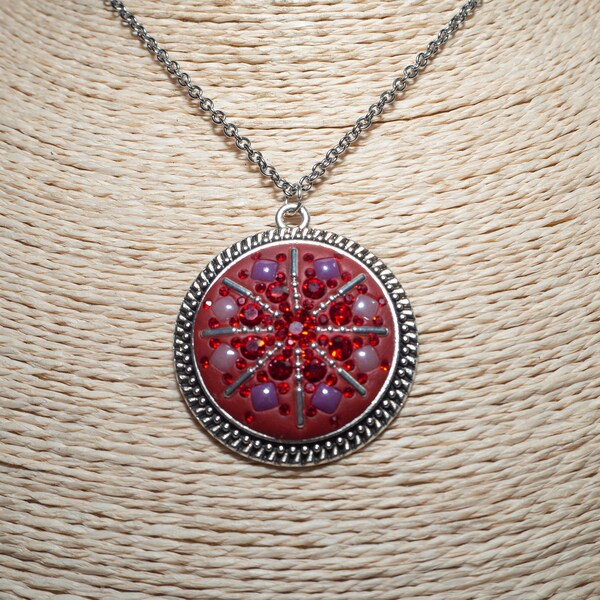 Ethnic Necklace  Silver Chain Choker  Round Pendant Necklace  Red Pendant Choker Jewellery for Mom  Nepalese Necklace  Gift Ideas