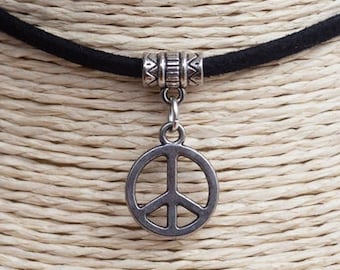 Peace Sign Necklace  Cord Choker  Peace Symbol  Pendant Necklace   Peace and Love Choker  Hippie Necklace  Birthday Gift  Unisex Jewellery