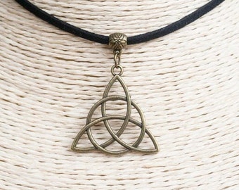Trinity Celtic Knot Necklace  Triquetra Pewter Pendant on Black Cord Choker  Unisex Irish Jewelry Symbol of the Infinite Cycle of Life