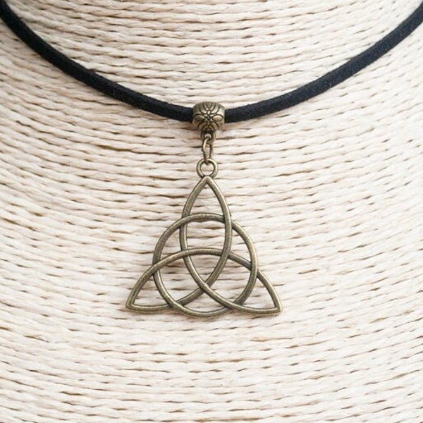 Celtic Knot Choker  Triquetra Necklace  Cord Choker  Trinity Choker  Irish Knot Necklace  Black Suede Necklace  Gift for Her