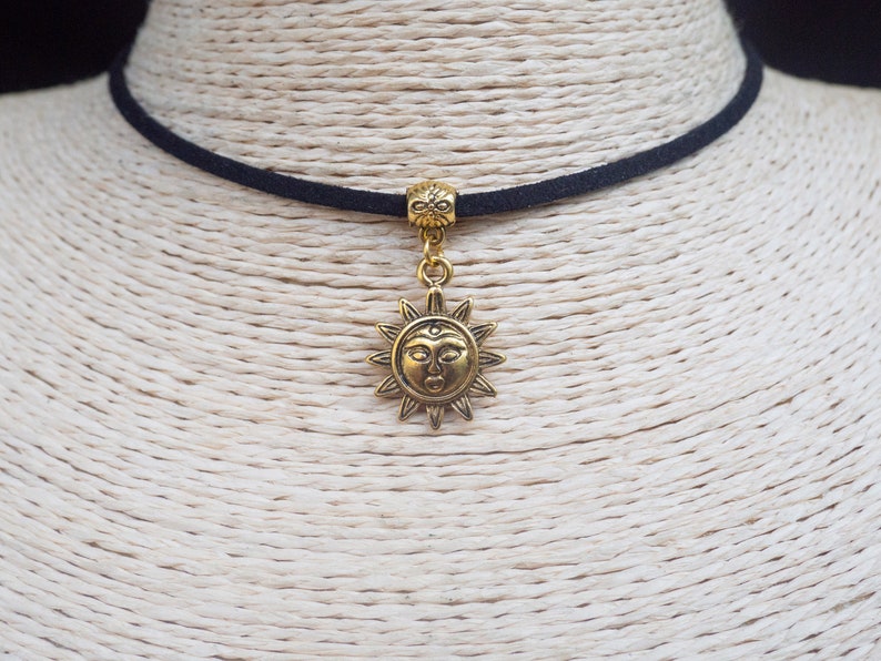 Sun Necklace Cord Choker Celestial Necklace Sunburst Choker Pendant Necklace Dainty Choker Black Suede Necklace Unisex Jewelry image 1