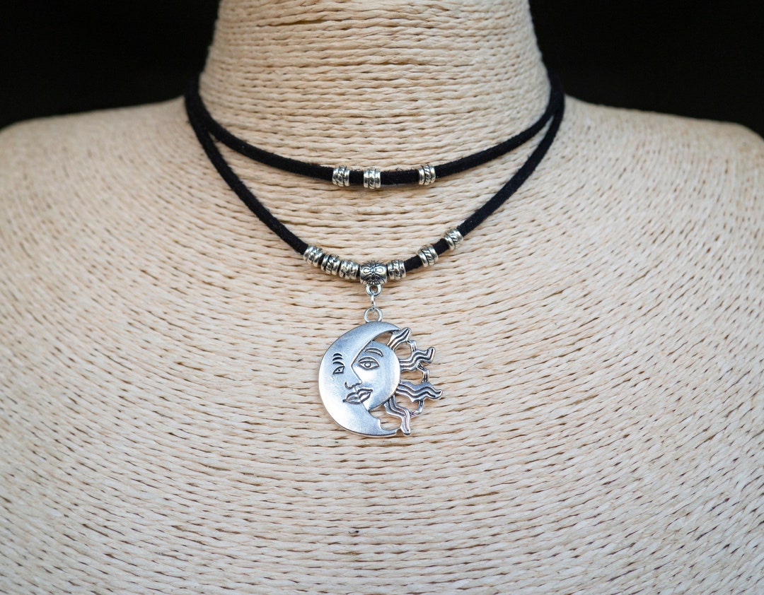 Sun and Moon Necklace Double Choker Crescent Moon Necklace Layered ...