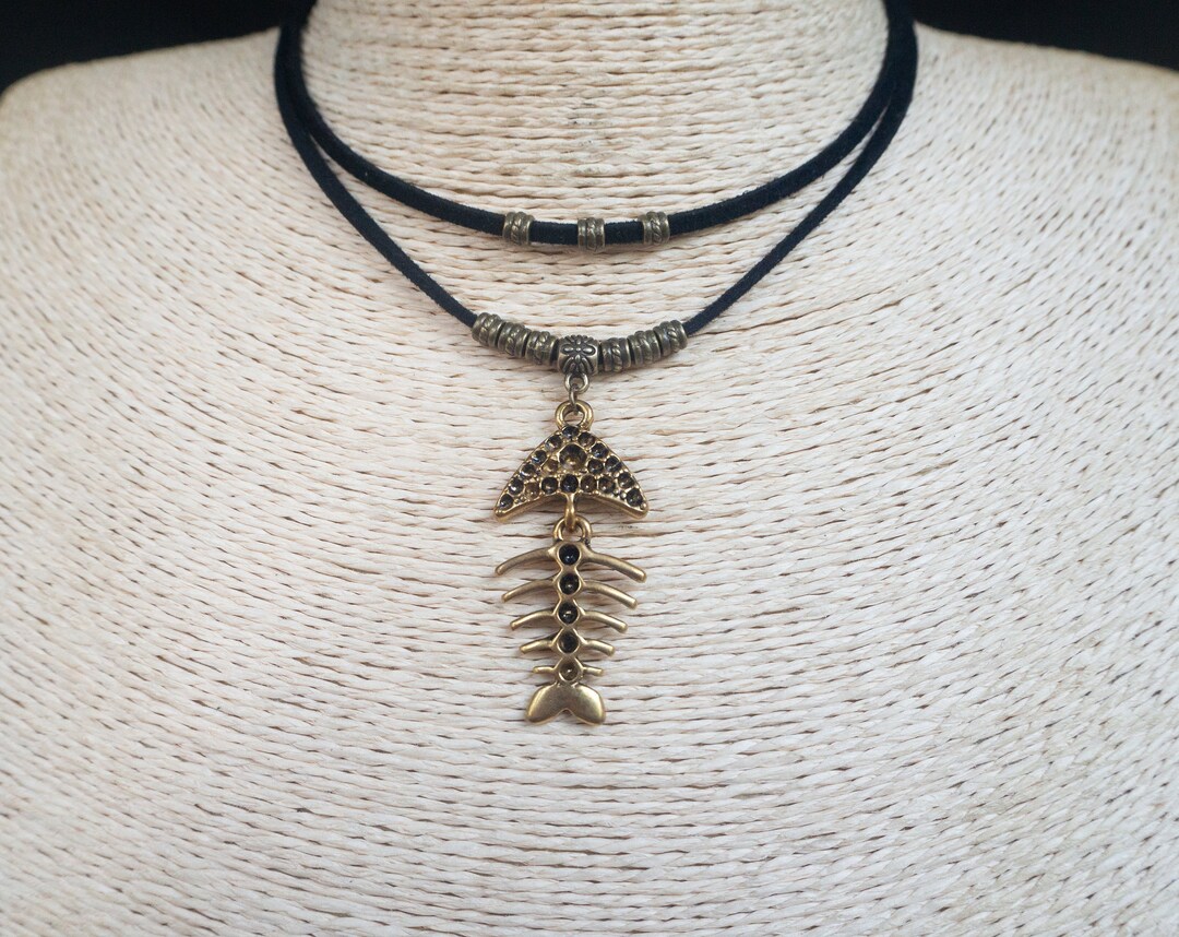Fish Bone Necklace Everyday Choker Bonefish Necklace Cord Etsy UK