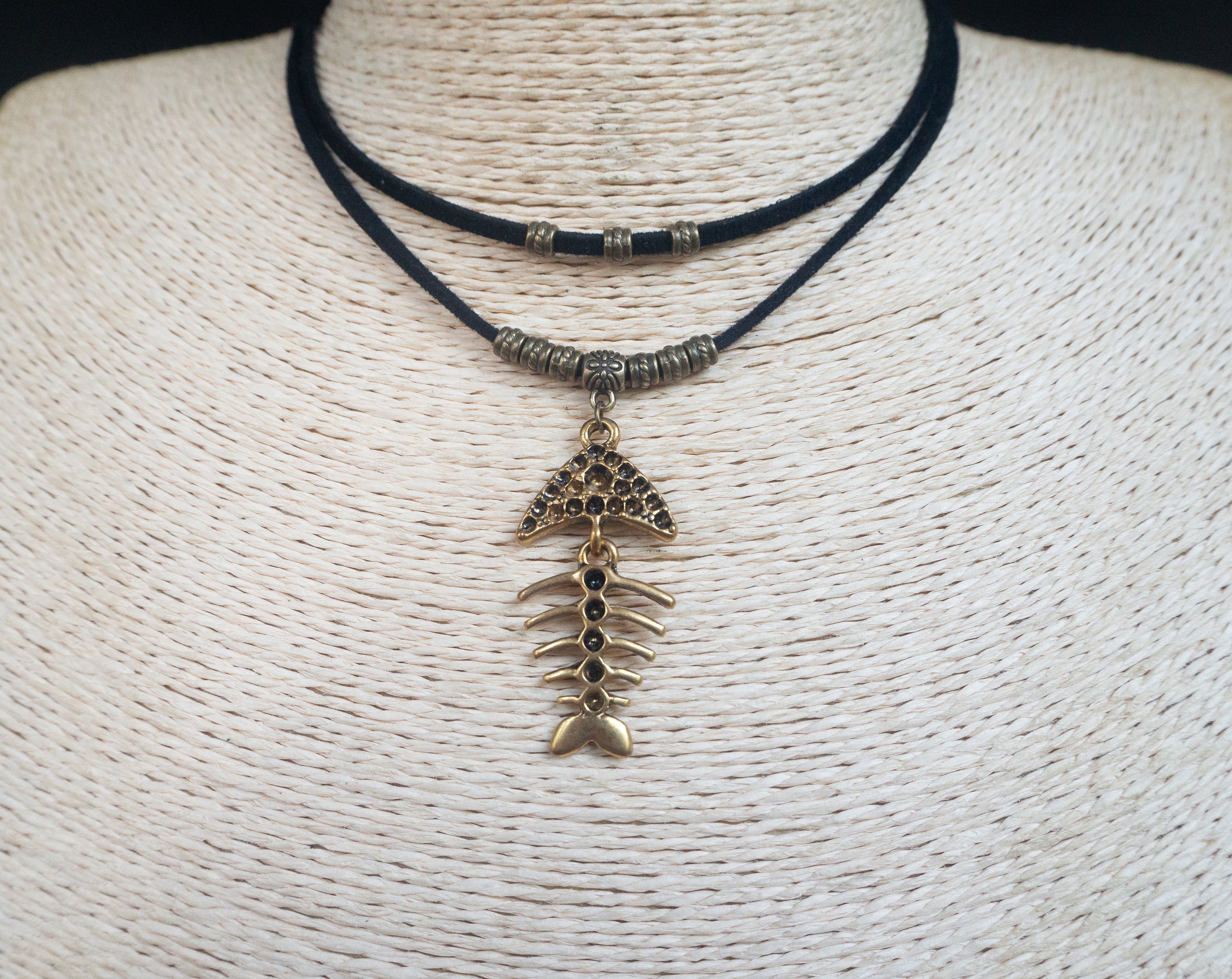 Fish Bone Necklace Everyday Choker Bonefish Necklace Cord Etsy UK