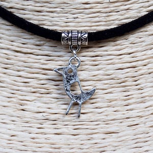 Dainty Bird Necklace  Antique Silver Pendant  Bird Charm Choker  Charm Necklace  Simple Choker  Black Suede Necklace  Gift for Her