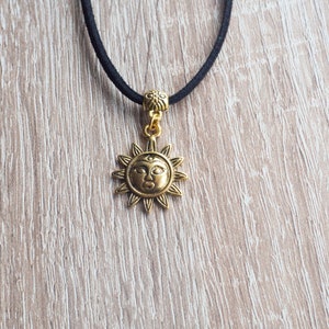 Sun Necklace Cord Choker Celestial Necklace Sunburst Choker Pendant Necklace Dainty Choker Black Suede Necklace Unisex Jewelry image 2