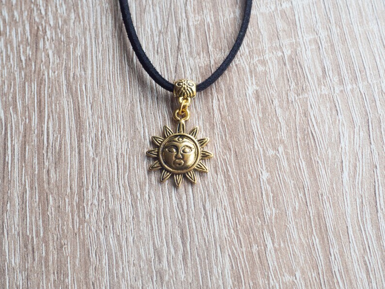 Sun Necklace Cord Choker Celestial Necklace Sunburst Choker Pendant Necklace Dainty Choker Black Suede Necklace Unisex Jewelry image 2