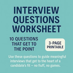 Interview Questions Worksheet - Hiring Checklist & Printable Manager Tool for New Hire Interviews