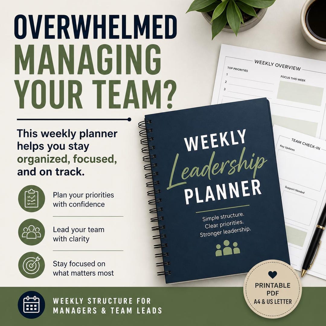 Stay Organized as a Manager | Weekly Leadership Planner for Clear ...