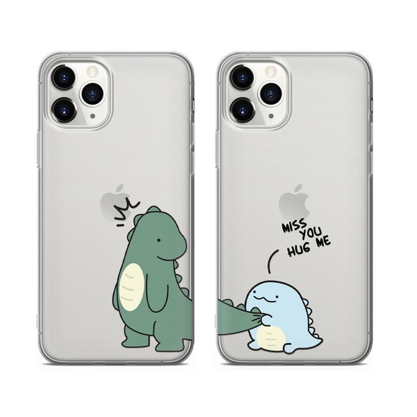 Cute Dinosaur Couple Matching Phone Cases iPhone 15, 14, 13, 12 Pro, 11, Xs, 8, 7, Samsung S10, S22, S20, A33, Huawei P30, Pixel 6 Pro, 6A