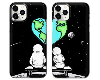 Astronaut Couple Matching Phone Cases for iPhone 14, 13, 12 Pro, 11, Xs, 8, 7, Samsung S10, S22, S20, A33, Huawei P30, P20, Pixel 6 Pro, 6A