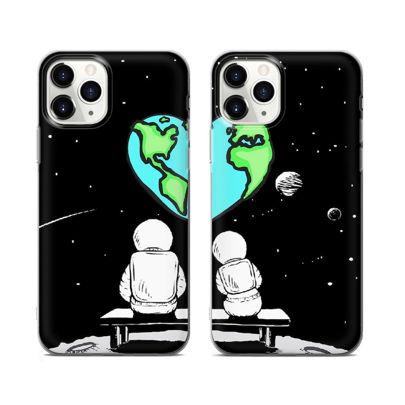 Astronaut Couple Matching Phone Cases for iPhone 14, 13, 12 Pro, 11, Xs, 8, 7, Samsung S10, S22, S20, A33, Huawei P30, P20, Pixel 6 Pro, 6A 