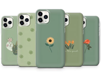 Sage Green Minimalist Phone Case Cute Flower Cover for iPhone 15, 14, 13, Xs 11 Pro, 12, Xr, Samsung S23, S10, S22, S20, Huawei P30, Pixel 8