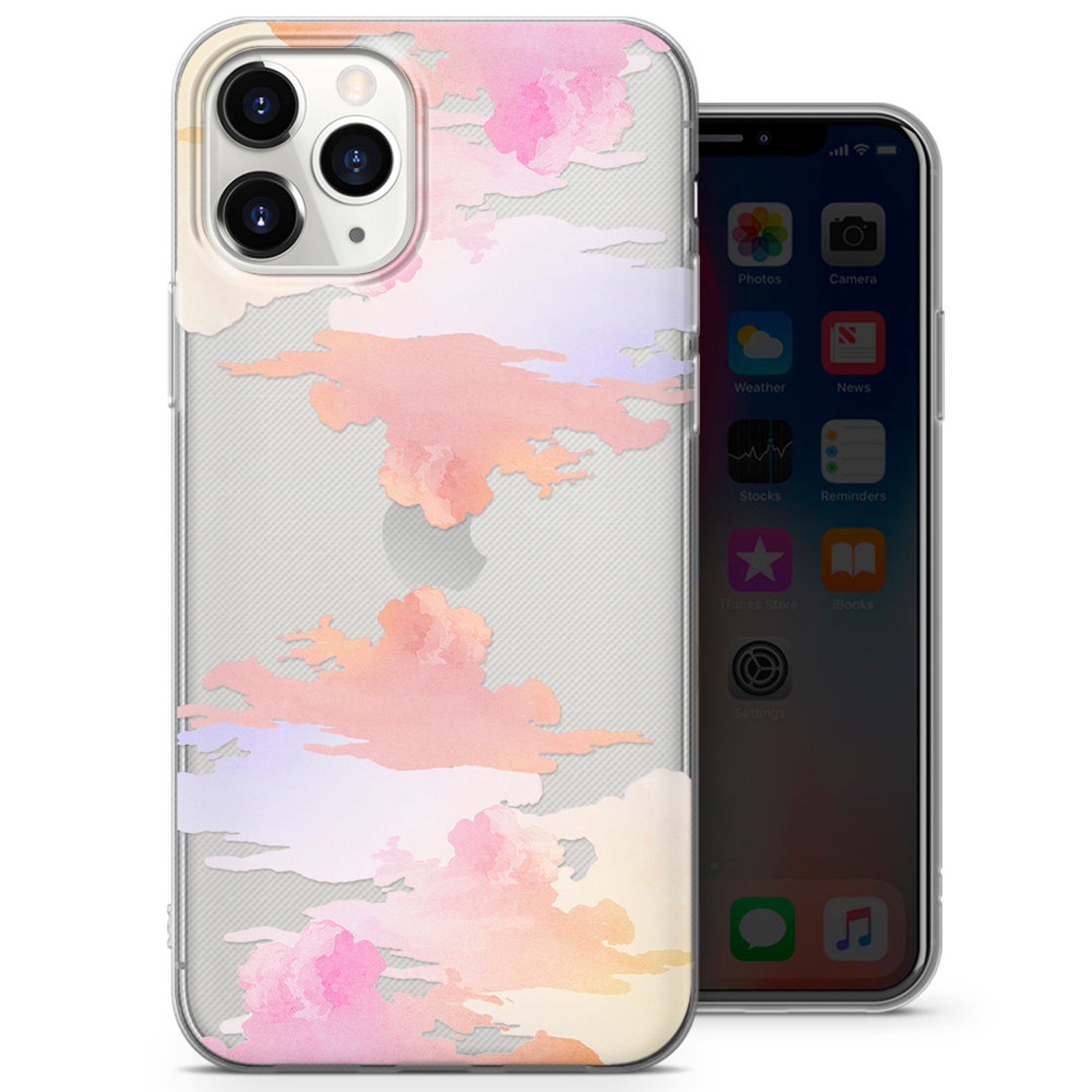 Clear phone case with cloud pattern