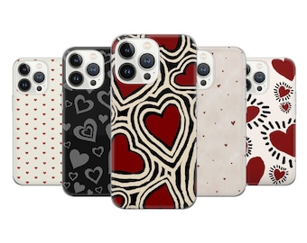 vintage Hearts Retro Phone Case Aesthetic Art Cover pour iPhone 15, 14, 13, Xs, 11 Pro, 12 Samsung S23, S10, S22, A33, Huawei P30, Pixel 8