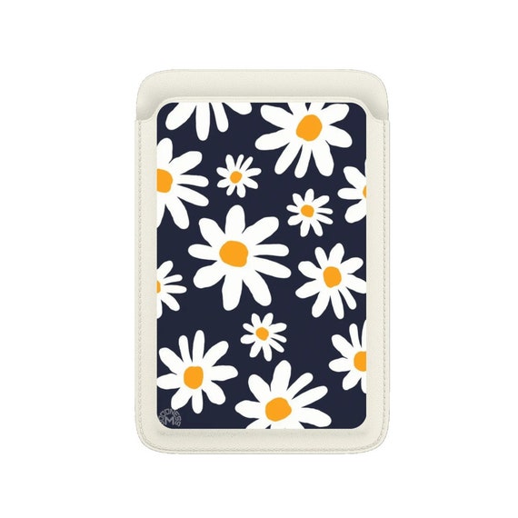 Summer Daisy Wallet for Magsafe, Magnetic Leather Floral Flower Card Holder  Stick on for iPhone 14 13 12 Pro Max Mini 