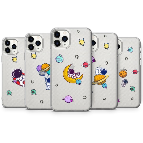 Cartoon Astronaut Phone Case Cute Planets Cover for iPhone 15, 14, 13, Xs, 11 Pro, 12, Samsung S23, S10, S22, S20, A33, Huawei P30, Pixel 8