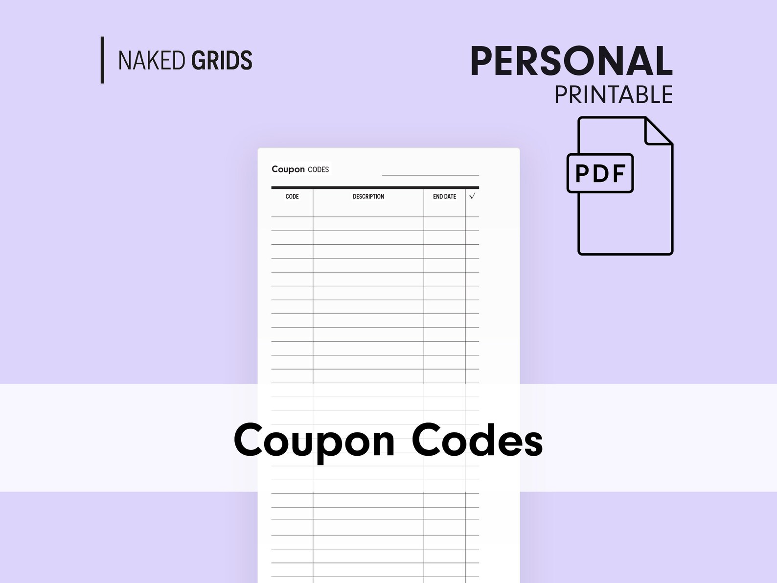 Coupon Codes Printable Insert in Personal Size Minimal & Etsy