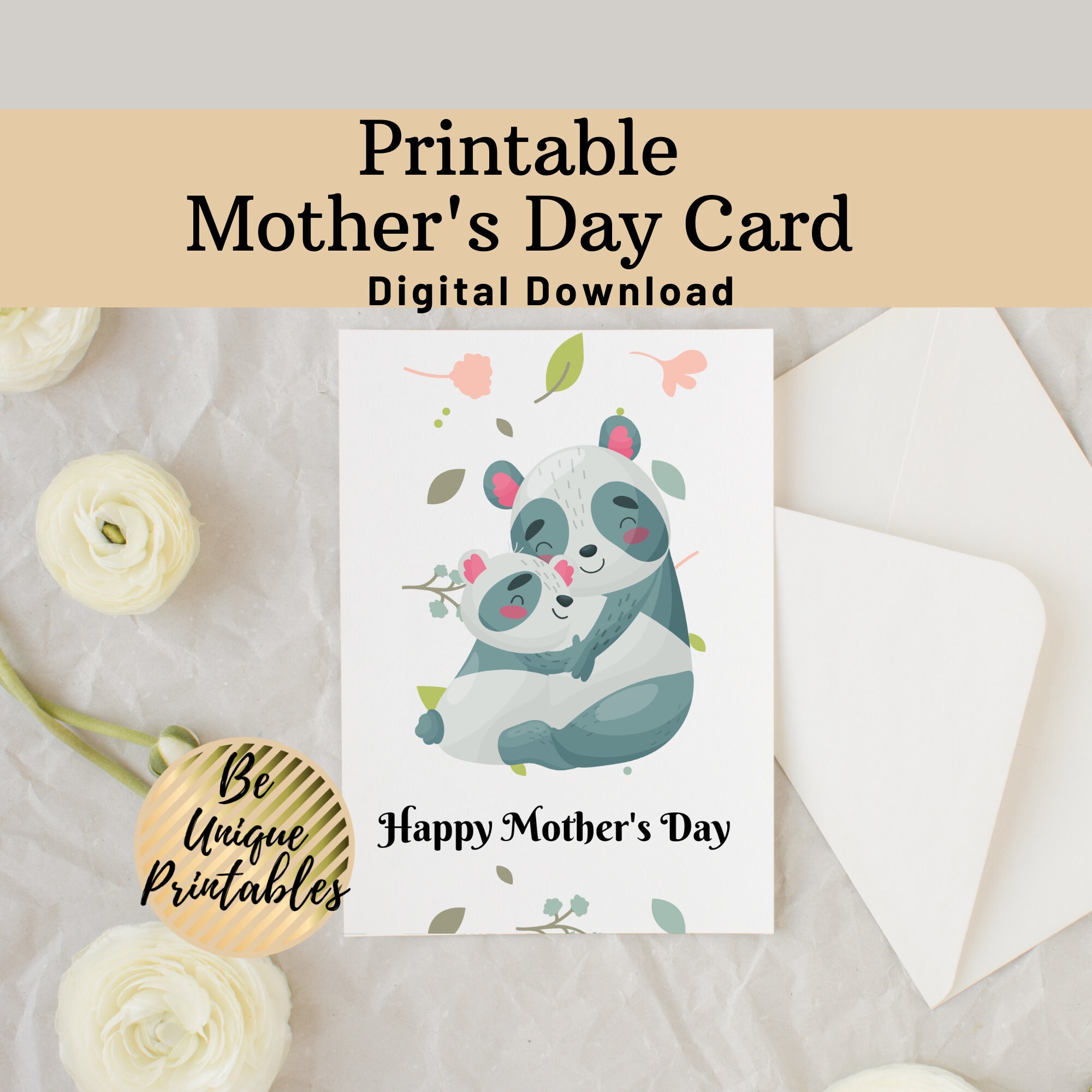 Printable mothers day card Animal mothers day card panda | Etsy