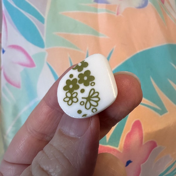 Lovely hand shaped pin made from broken dinnerware- spring blossom/ Crazy Daisy pattern
