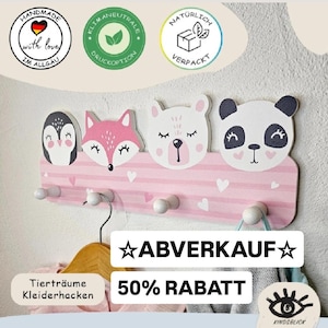Kindsblick ® Tierträume Kindergarderobe in Rosa inkl. DIN A4 Poster *Garderobe mit 4 Kleiderhaken für Kinder- B- Ware *Babyzimmer*Wandtattoo