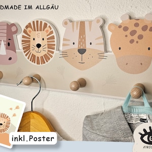 Kindsblick ® Safari Kindergarderobe in Naturfarben incl. Gratisposter / Garderobe / Kinder Hakenleiste /Babyzimmer / Deko / Geschenk /B-Ware