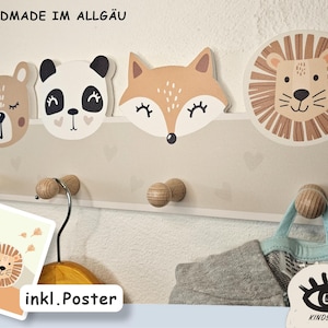 Kindsblick ® Tierträume Kindergarderobe in Naturfarben incl. Gratisposter / Garderobe / Kinder Hakenleiste /Babyzimmer / Deko / Geschenk