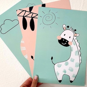 Kindsblick 3er Set Poster für Kinderzimmer | DIN A4 Kinderposter für Jungen & Mädchen | Jungletiere bunt | Wandtattoo | Babyparty | Bilder