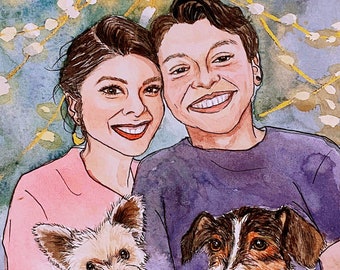 Made in SG// Hand painted Water Colour Custom Portrait, Family Portrait, Couple portrait, Wedding gift, Personalised gift, Pet Portrait