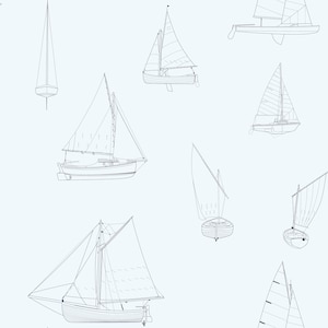 Muster einer Segelboot-Vliestapete, die mit ungiftigen Tinten auf Wasserbasis auf Papier aus nachhaltigen Wäldern gedruckt wurde