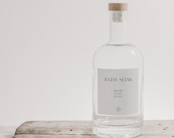 Unique Glass Bubble Bath Bottle | Refill Cork Stopper Bottle | Personalised Waterproof Label | Spa Bath Accessories | Home Couple Gift