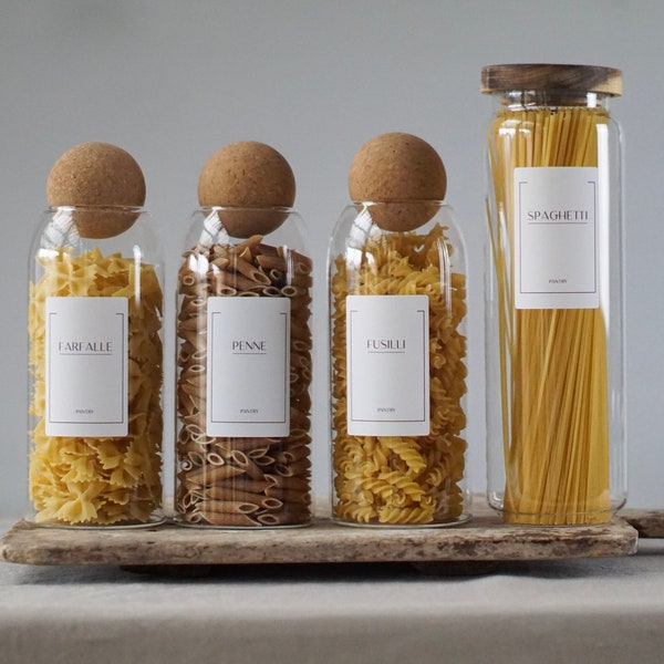 Ensemble complet de bocaux à pâtes en verre, indispensables pour le rangement du garde-manger, rangement pour pâtes, bocal à spaghetti, récipient pour pâtes en bocal en verre, cadeau personnalisable