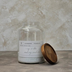 Laundry Powder Jar With Wooden Lid, 2.0L Laundry Powder Jar, Customisable Laundry Bottle, Housewarming Gift, Refillable Glass Jar For Home