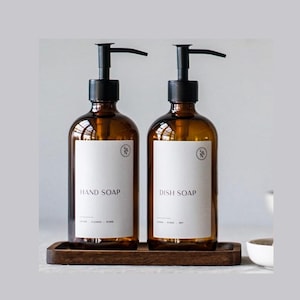 Hand Soap Dish Soap 500ml Dispenser Set, Refillable Dispenser Bottles With Metal Pump, Waterproof Labels, Kitchen Dispenser, Gifts for Her