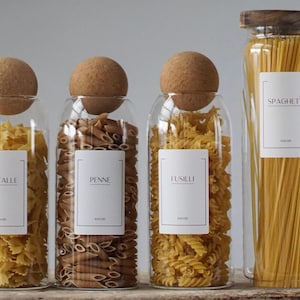 Glass Pasta Jar Set, Dry Goods Storage, Cork Ball Jars, Tall Spaghetti Container, Italian Essential, Housewarming Gift, Gifts for Her