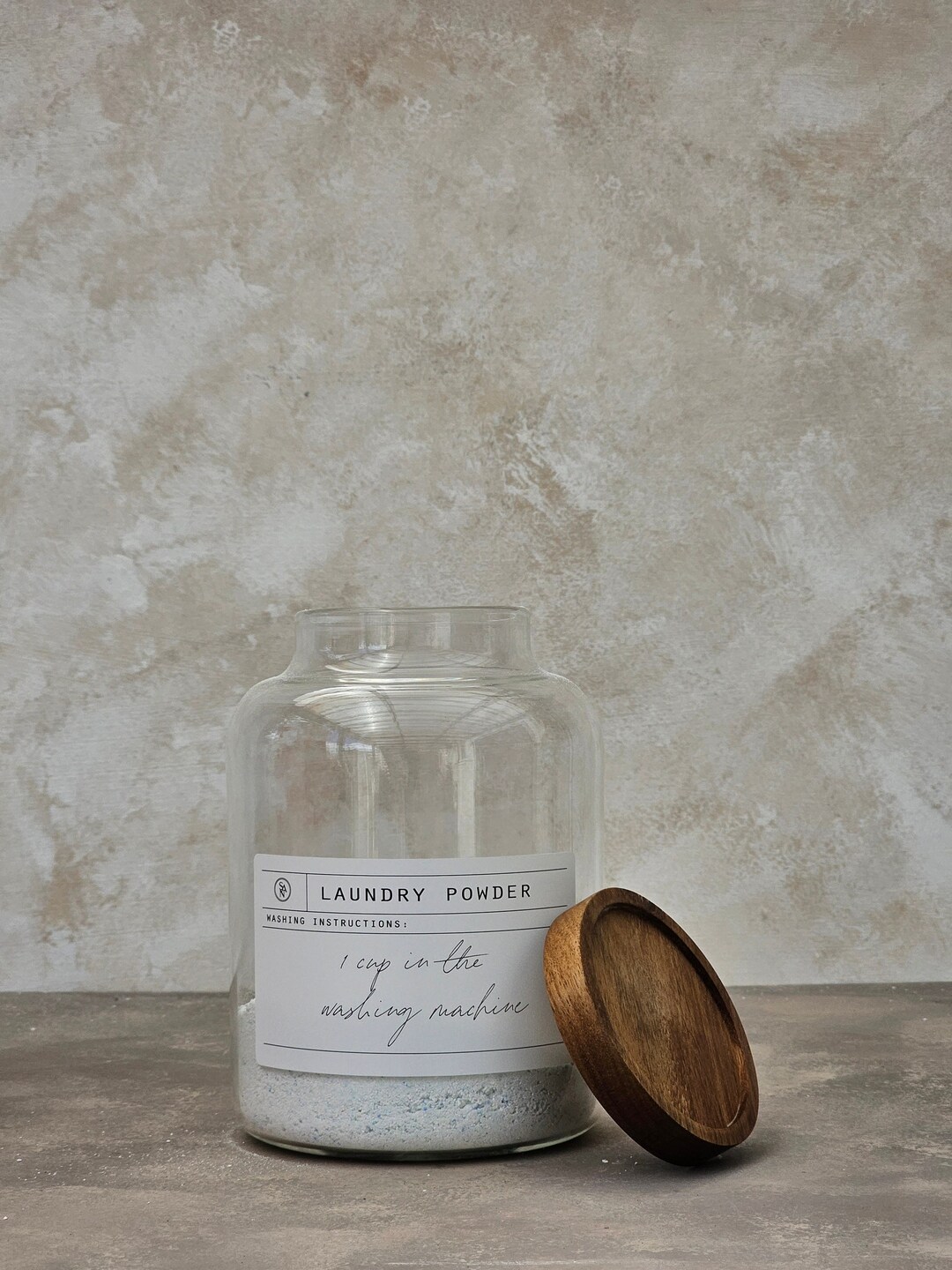 Laundry Powder Jar With Wooden Lid, 2.0L Laundry Powder Jar