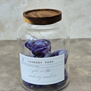 Laundry Pods Jar With Wooden Airtight Lid, 1.2L Laundry Pod, Customisable Laundry Bottle, Laundry Housewarming Gift, Refillable Glass Jars 画像 4
