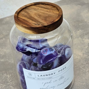 Laundry Pods Jar With Wooden Airtight Lid, 1.2L Laundry Pod, Customisable Laundry Bottle, Laundry Housewarming Gift, Refillable Glass Jars image 8