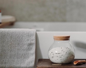 Glass Ball Jar for Bathroom Storage, Bath Salt Jar, Cotton Wool Jar, Glass Jar with Cork Lid, 500ml Jar with Mini Scoop, Gifts For Her