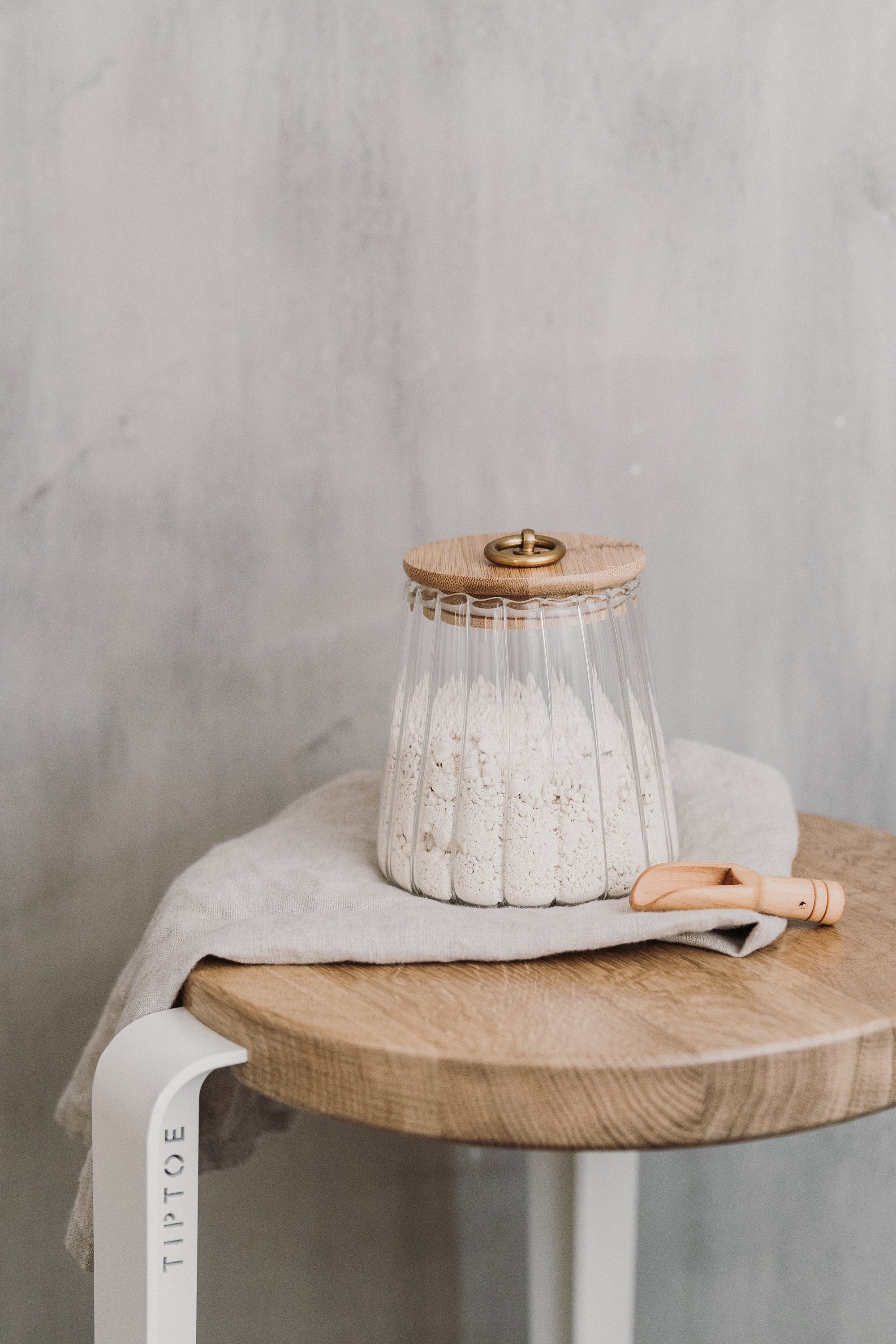 Reeded Glass Bath Salts Jar with Bamboo Lid & Scoop - 500ml