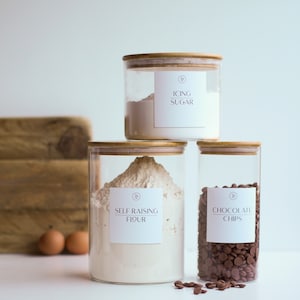 1.4L Glass Jar With Bamboo Lid Baking Pantry Storage Set, Housewarming Gift, Home Decor, Pantry Organisation Set, Customisable Labels