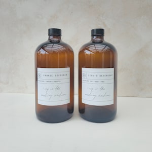 Juego de botellas de detergente y suavizante de ropa, botella de lavandería con etiqueta, organización de lavandería, botella de almacenamiento de utilidad de lavandería personalizada