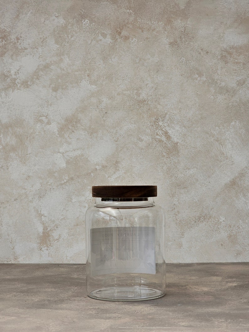 Wäschebehälter mit luftdichtem Holzdeckel, 1,2-l-Wäschebehälter, anpassbare Wäscheflasche, Wäsche-Einweihungsgeschenk, nachfüllbare Glasgläser Bild 3