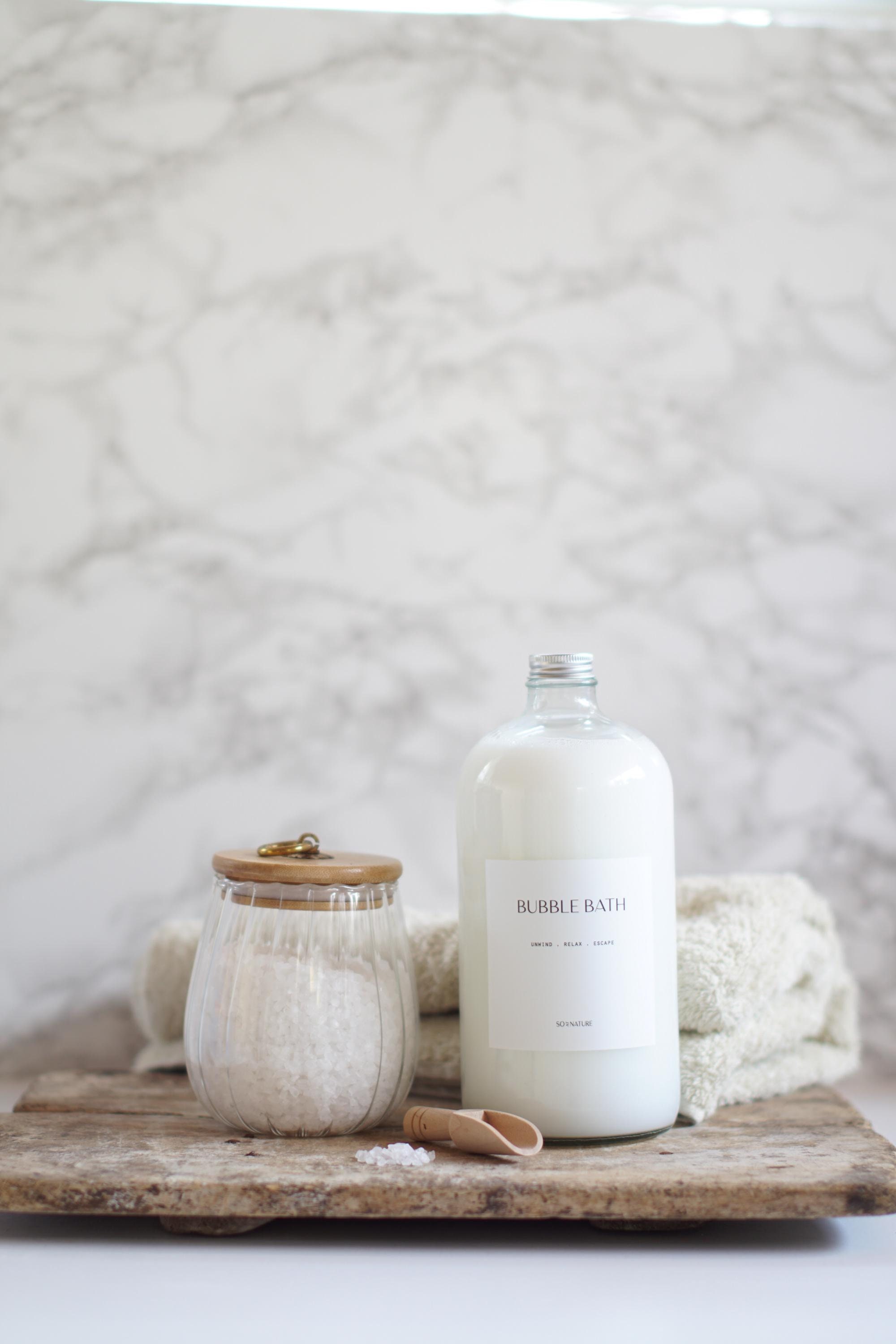 Reeded Glass Storage Jar 500ml with Wooden Scoop, Bath Salts Bath Crystals Storage, Bathroom Storage Jar with Wooden Ring, Housewarming Gift