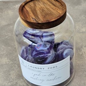 Laundry Pods Jar With Wooden Airtight Lid, 1.2L Laundry Pod, Customisable Laundry Bottle, Laundry Housewarming Gift, Refillable Glass Jars image 7