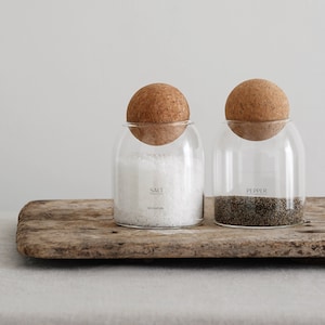 Salt Pepper Cork Ball Lid Jars, Salt And Pepper Pinch Pots, Kitchen Seasoning Decor, Housewarming Gift, Unique Home Gift, Chef Gift