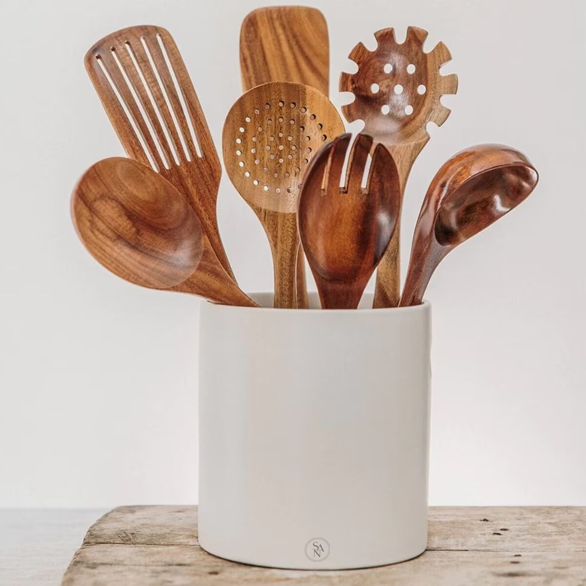 Wooden Utensil Set, 7 Piece Kitchen Utensil Set, Teak Wood Cooking Set, Heat Resistant Kitchen Utensils, Cooking Essentials, Eco Friendly - Etsy