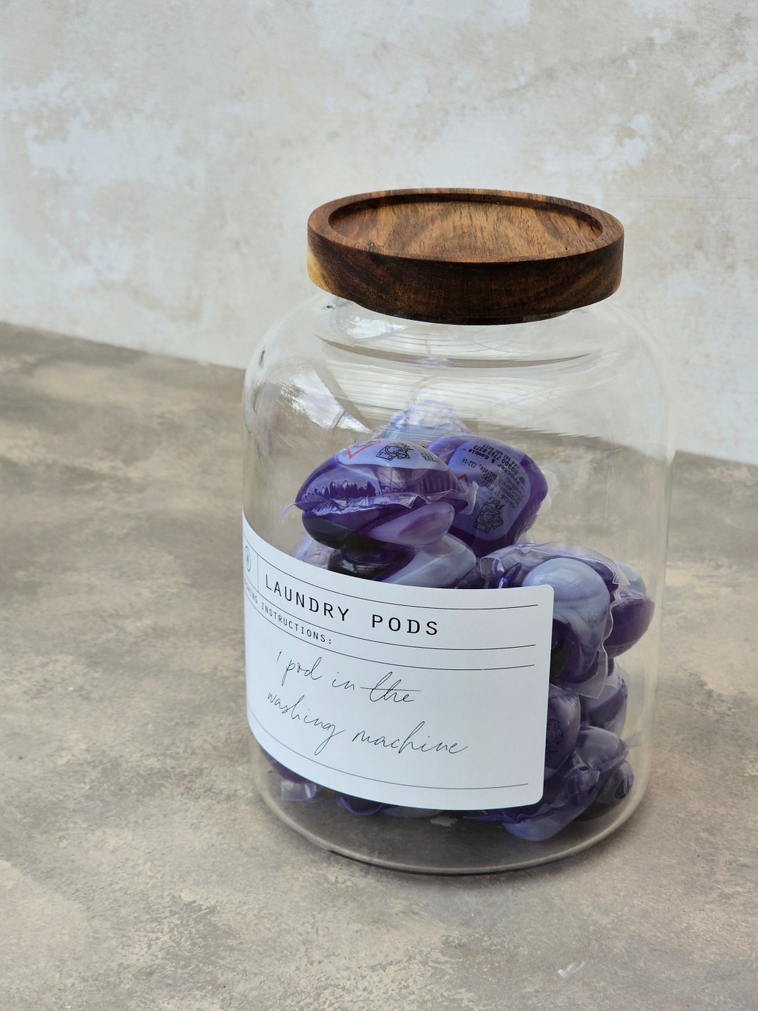 Laundry Pods Jar With Wooden Airtight Lid, 1.2L Laundry Pod