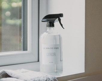 Flacon pulvérisateur de nettoyant pour verre avec couvercle, flacons pulvérisateurs rechargeables avec étiquettes personnalisables, bouteilles d'étiquettes personnalisées pour l'organisation de la maison